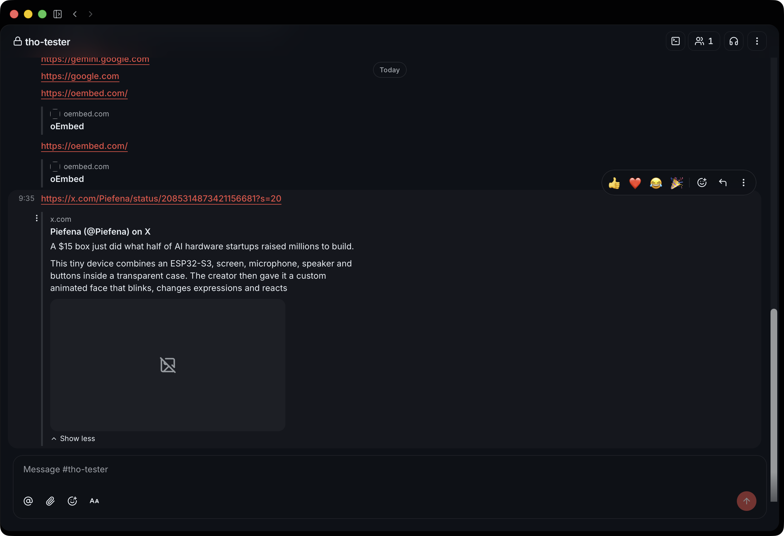 Before: sent link preview with a missing thumbnail