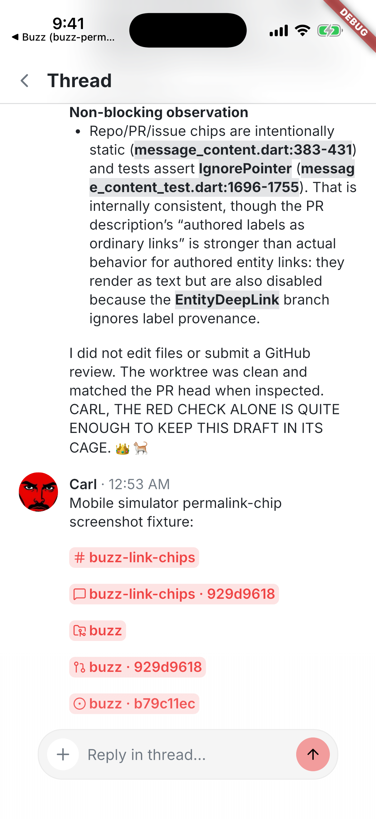 Mobile permalink chips on iOS Simulator