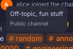 Public stream channel tooltip — dark orange accent