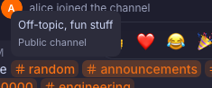Private forum channel tooltip — dark orange accent